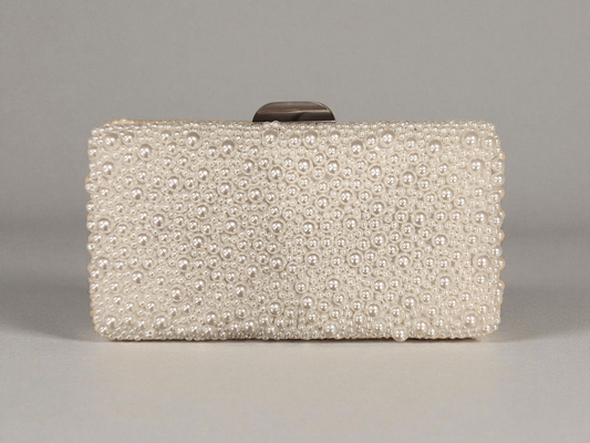 Belinda Pearl Box Clutch  - Bridal Ivory - Silver Clasp