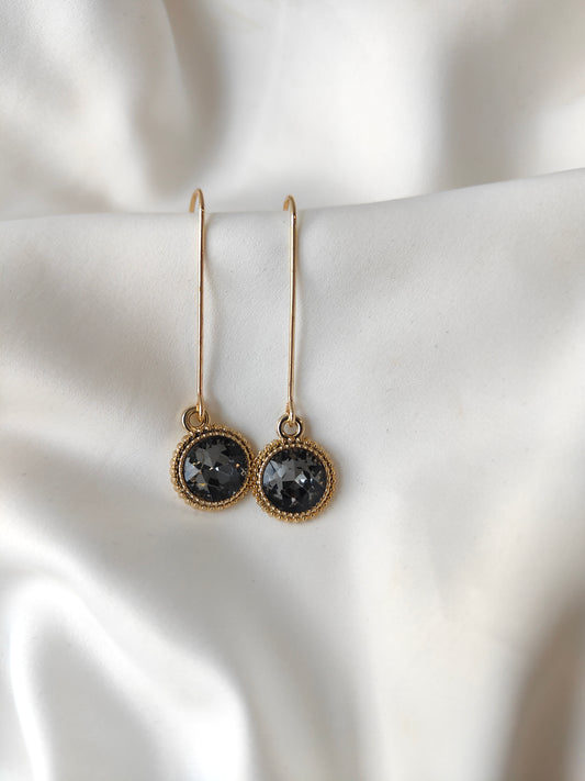 Connie - Crystal Gem Drop Earrings - Gold / Grey