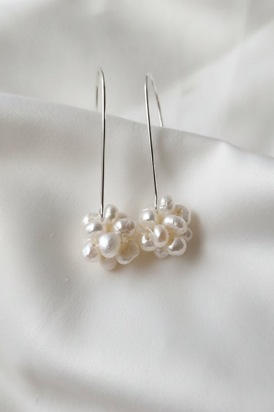 Paige  - Petite Cluster Pearl Drop Bridal Earrings Silver