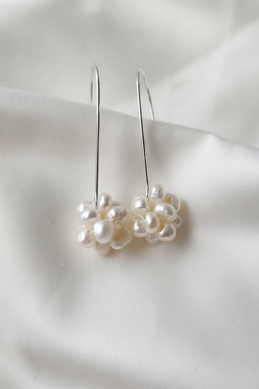 Paige  - Petite Cluster Pearl Drop Bridal Earrings Silver