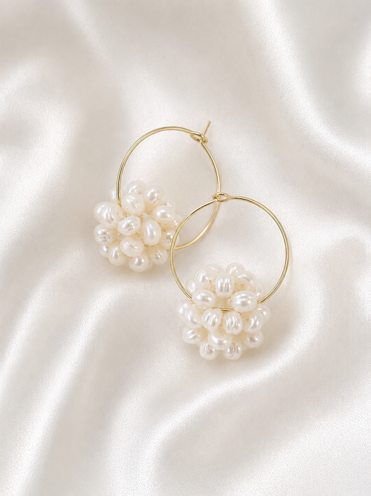 Millie  - Cluster Pearl Hoop Bridal Earrings