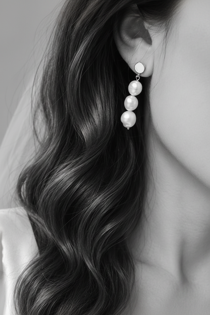 MARGO - Silver & Pearl Drop Bridal Earrings