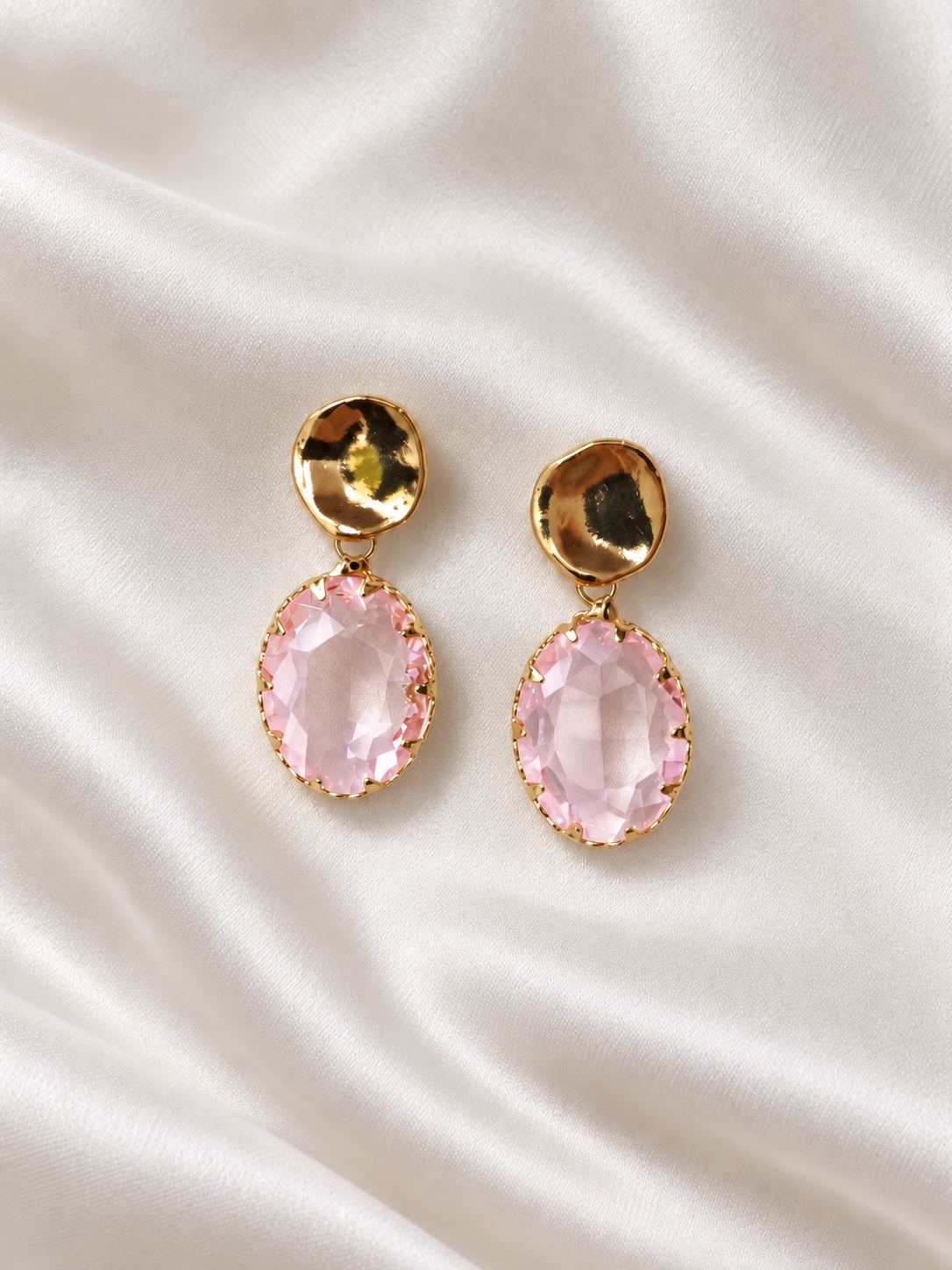 LUCY - Gold & crystal drop earring - Pretty Pink