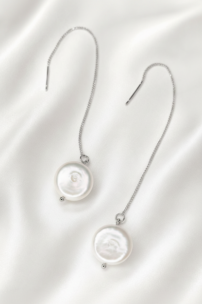 FREYA - Freshwater pearl thread earrings - Silver