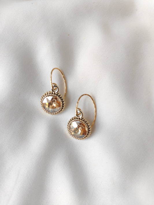 Bonnie - Crystal Gem Drop Earrings - Gold / Peach
