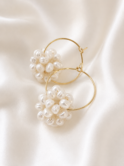 Millie  - Cluster Pearl Hoop Bridal Earrings