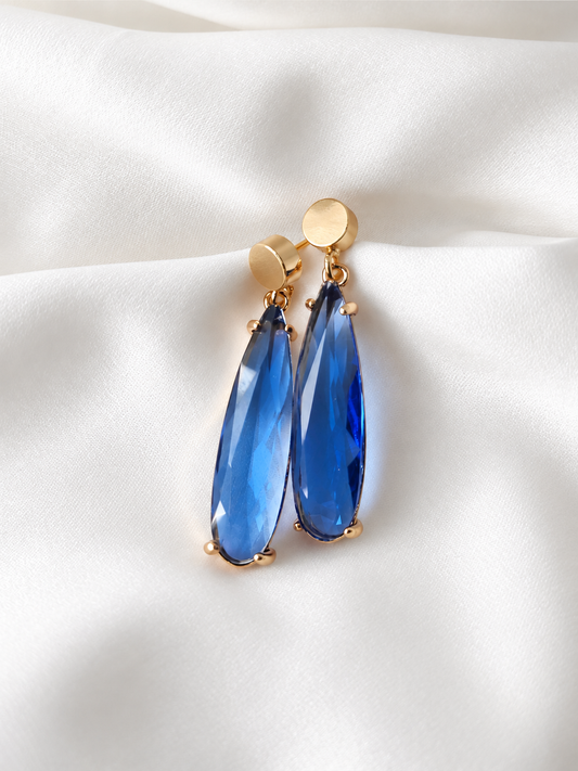 HELEN - Long Crystal Drop Earrings - Blue