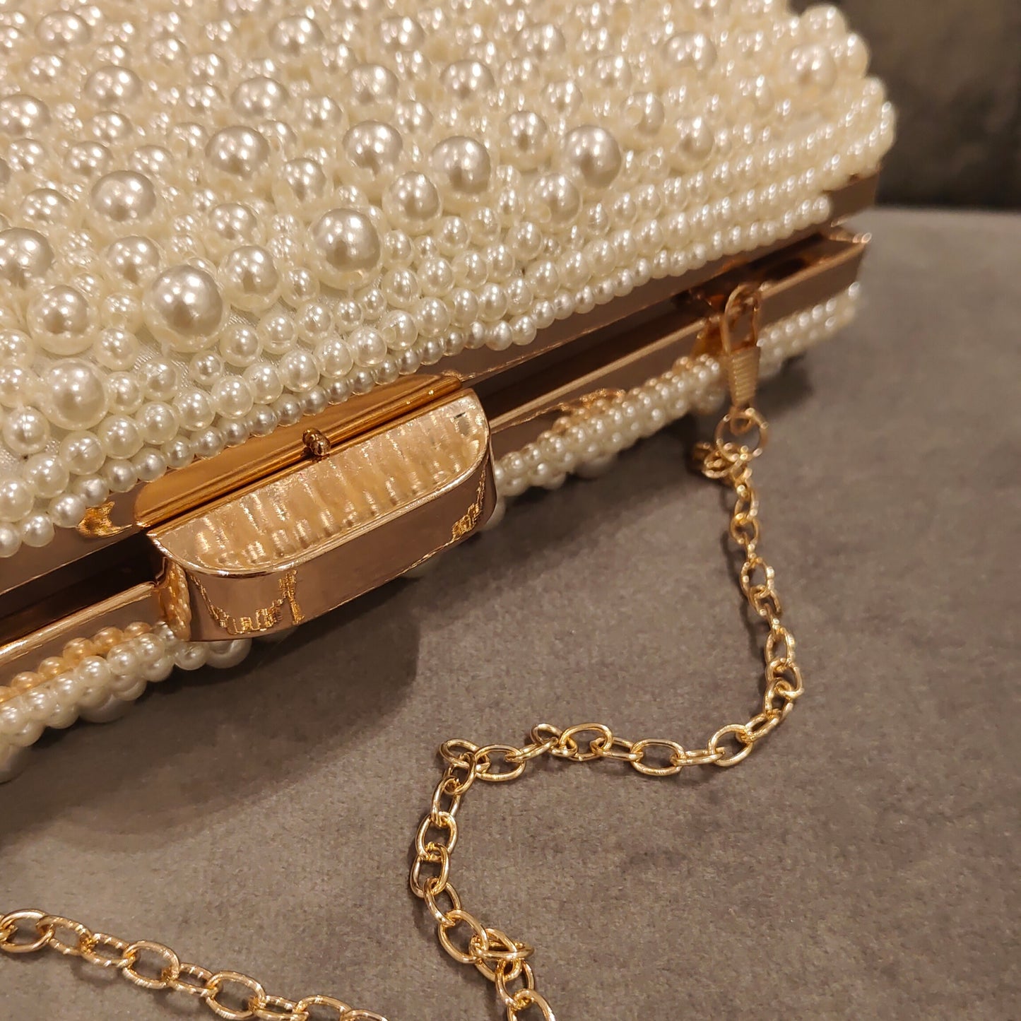 Belinda Pearl Box Clutch  - Bridal Ivory - Gold Clasp