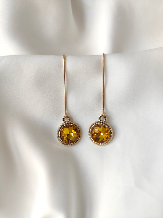 Connie - Crystal Gem Drop Earrings - Gold / Amber