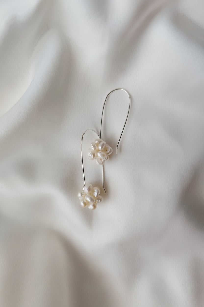 Paige  - Petite Cluster Pearl Drop Bridal Earrings Silver