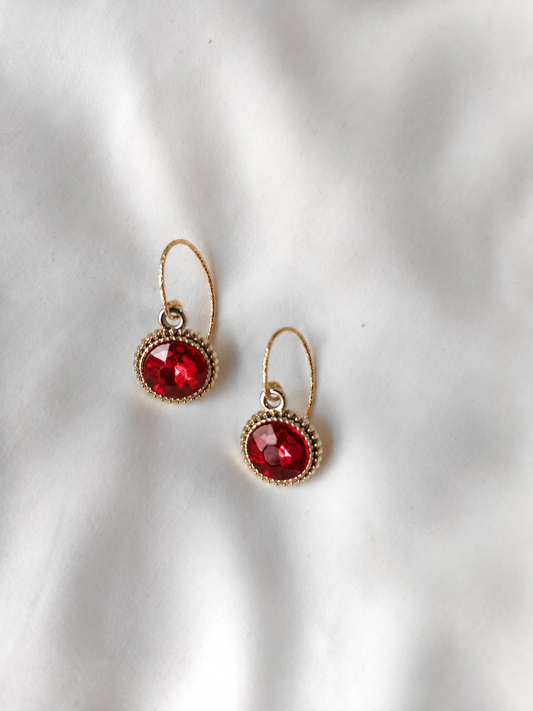 Bonnie - Crystal Gem Drop Earrings - Gold / Red