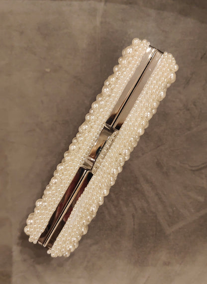 Belinda Pearl Box Clutch  - Bridal Ivory - Silver Clasp