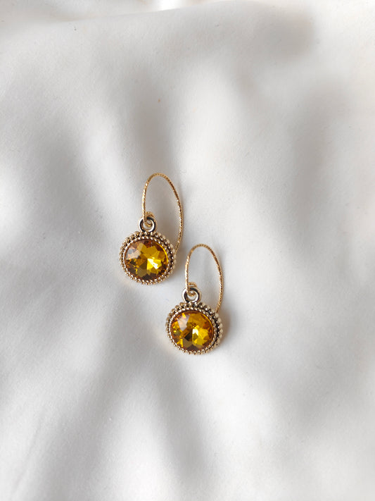 Bonnie - Crystal Gem Drop Earrings - Gold / Amber