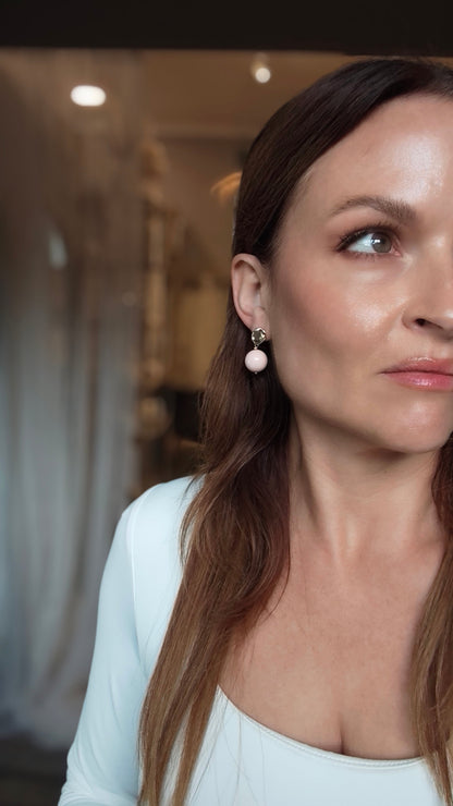 CAREN - Pastel Pink & Gold Tear Drop Earring