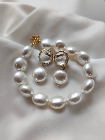 ISHA - Crystal & Pearl Drop Bridal Earrings