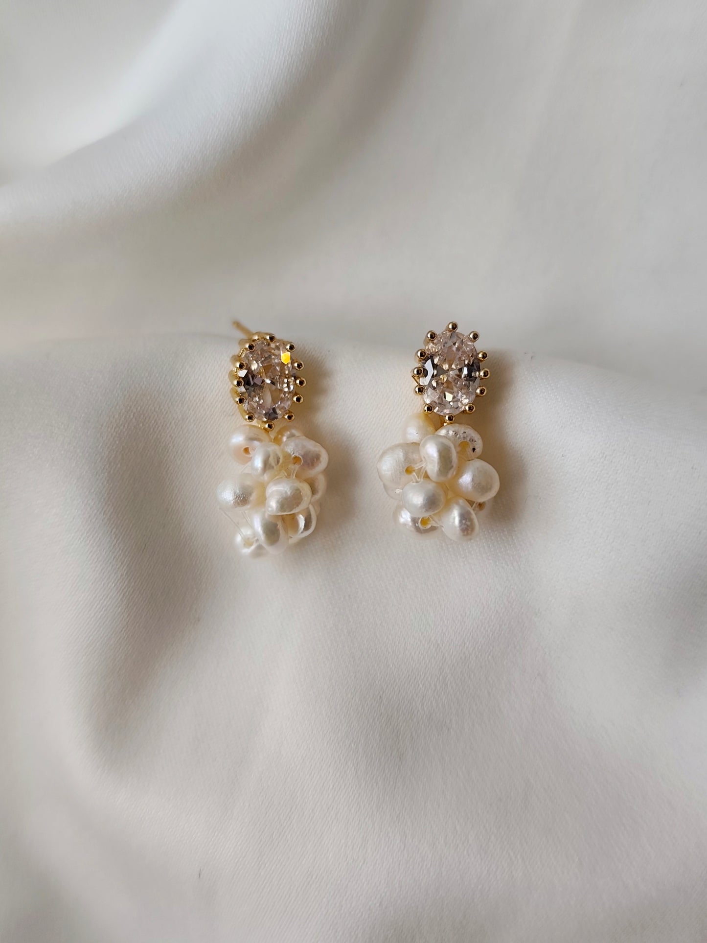 MATILDA  - Petite Cluster Pearl & Crystal Drop Bridal Earrings Silver