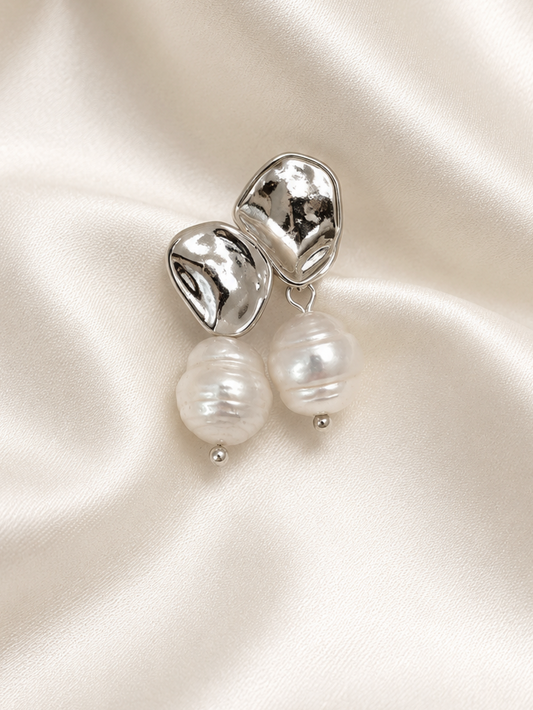 MOLLY - Statement Pearl & Silver Bridal Earrings