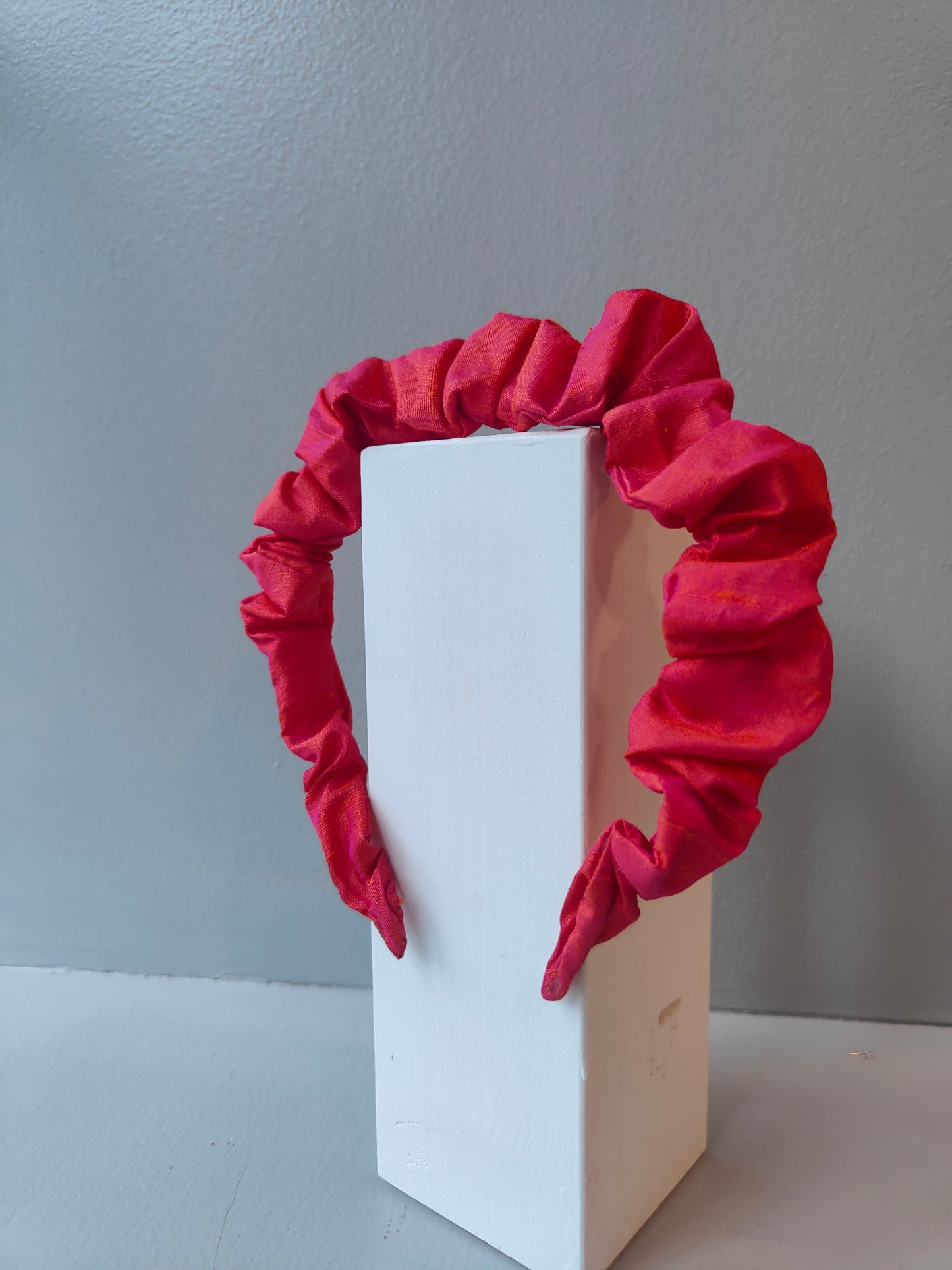 Petite Ruffle Headband - Coral Pink -  Raw Silk