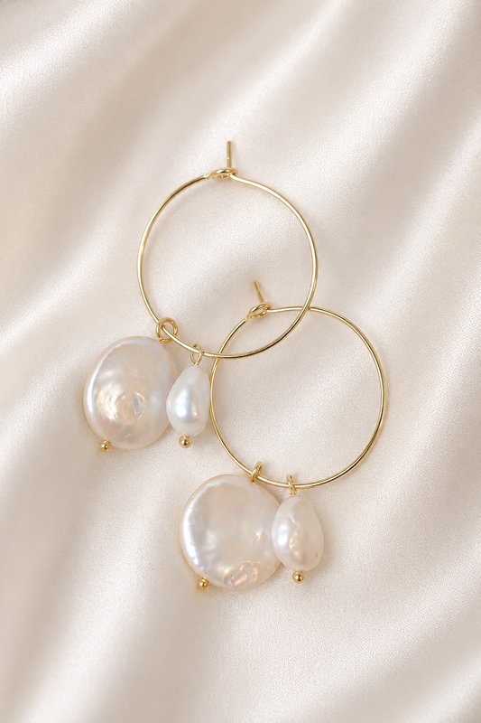 GRETCHEN - Natural Pearl Hoop Bridal Earrings