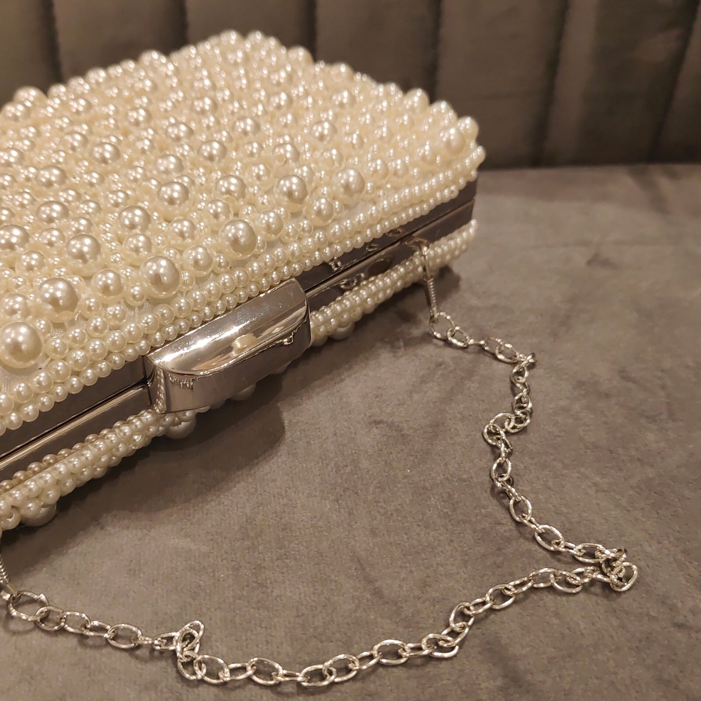 Belinda Pearl Box Clutch  - Bridal Ivory - Silver Clasp