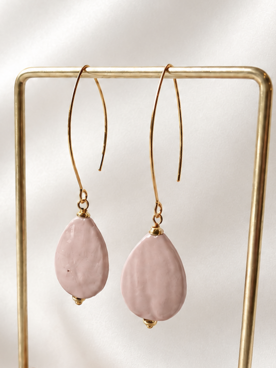 CAREN - Pastel Pink & Gold Tear Drop Earring