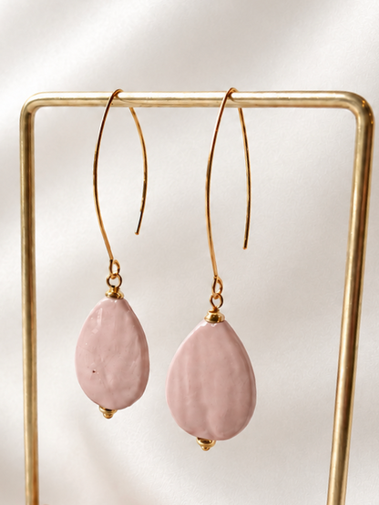 CAREN - Pastel Pink & Gold Tear Drop Earring