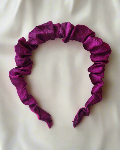 Petite Ruffle Headband - Raspberry -  Raw Silk