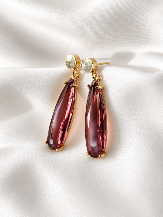 HELEN - Long Crystal Drop Earrings - Grape