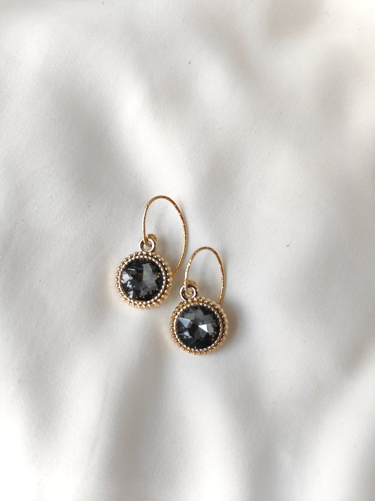 Bonnie - Crystal Gem Drop Earrings - Gold / Grey