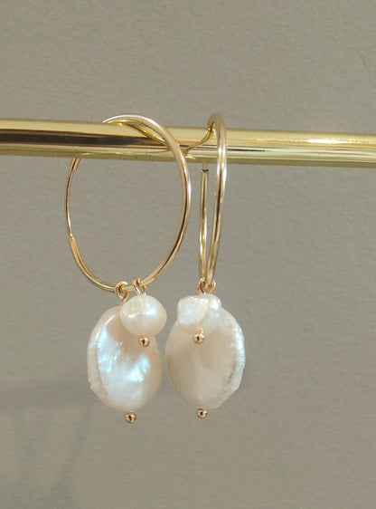 GRETCHEN - Natural Pearl Hoop Bridal Earrings