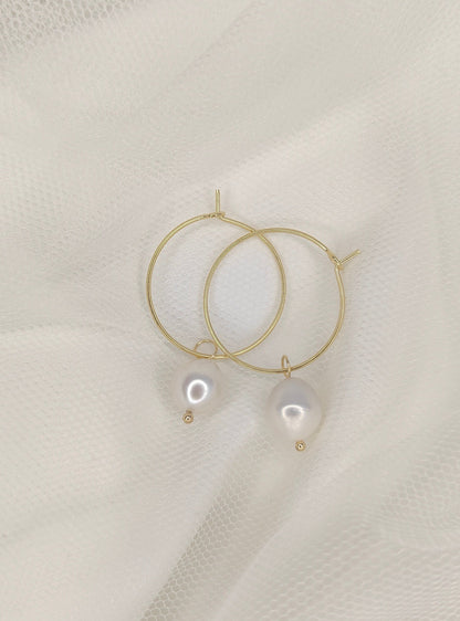 GLENDA - Natural Pearl Hoop Bridal Earrings