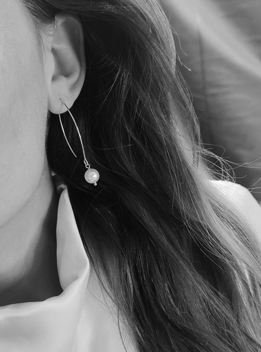 FARRAH - Pearl Drop Bridal Earrings - Silver