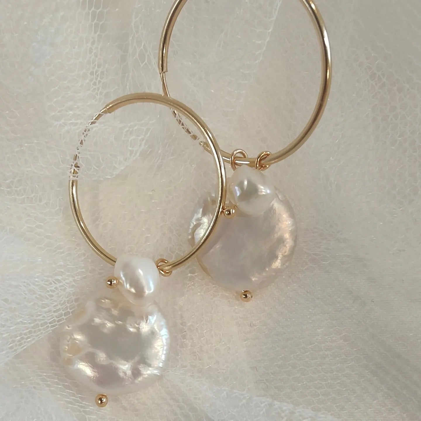 GRETCHEN - Natural Pearl Hoop Bridal Earrings