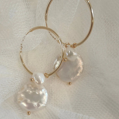 GRETCHEN - Natural Pearl Hoop Bridal Earrings