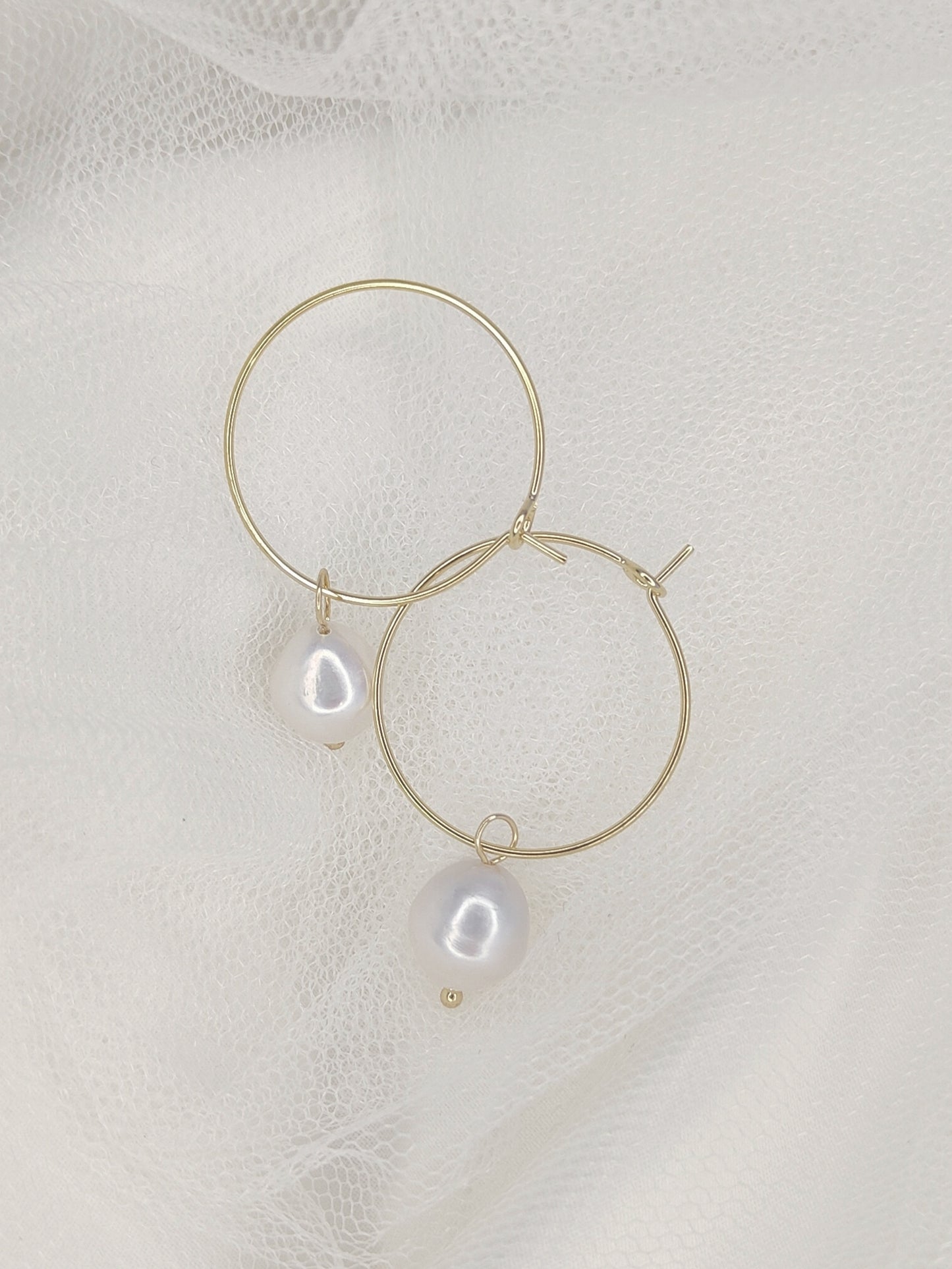 GLENDA - Natural Pearl Hoop Bridal Earrings