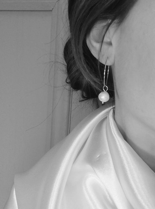 GLENDA - Natural Pearl Hoop Bridal Earrings