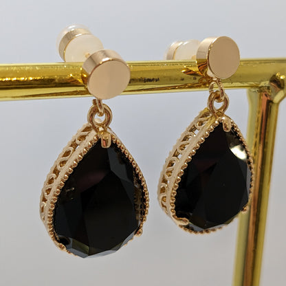 ANNA - Large Teardrop Earrings - Black