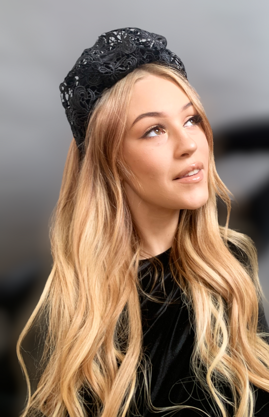 LUXE LACE Ruffle Headband - Black