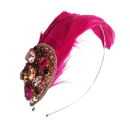 LOLA - Jewelled Feather Headband - Fuchia Pink