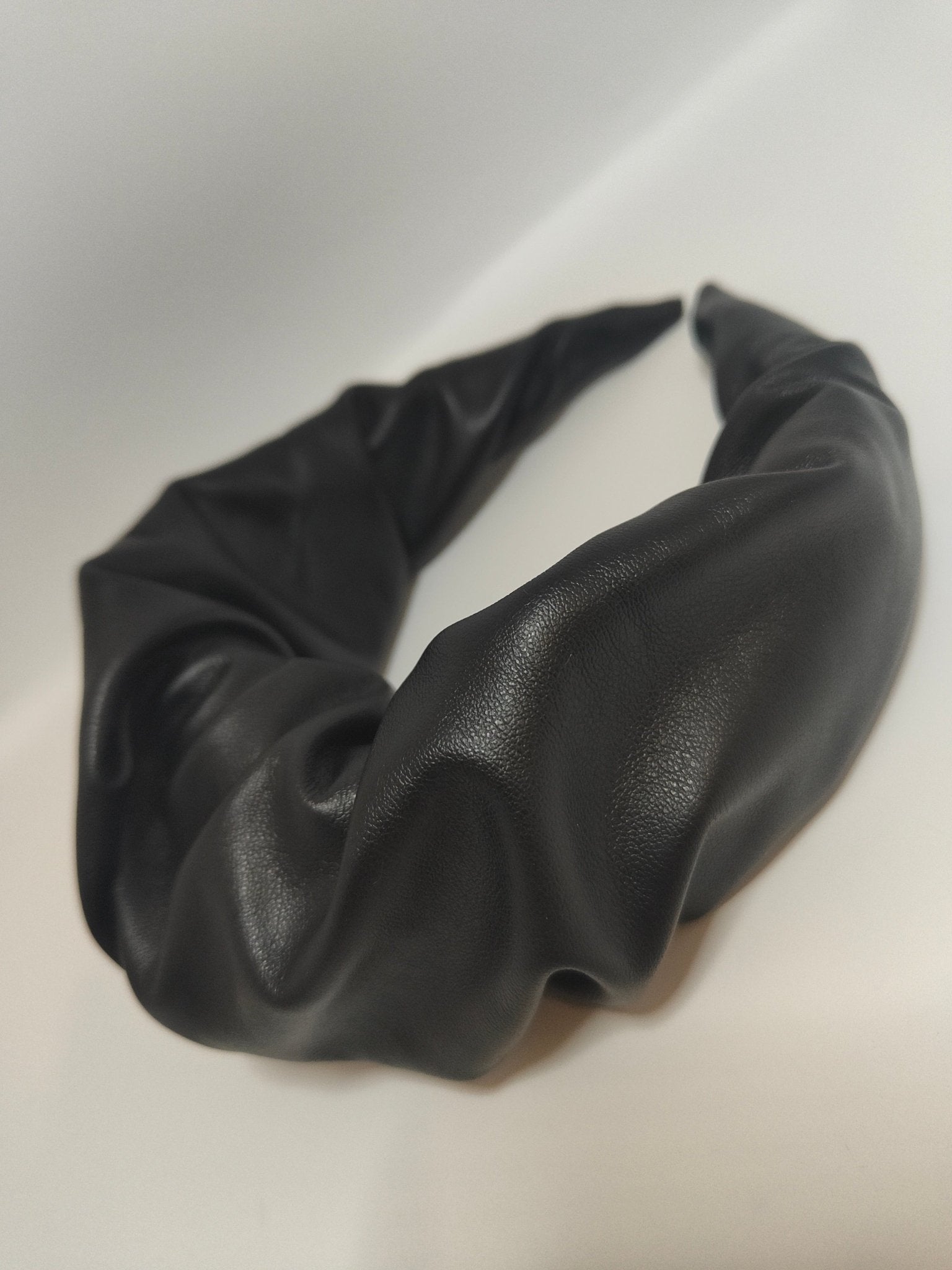 Statement Ruffle Headband - Faux Leather Black-KYNA MAREE-#STASH