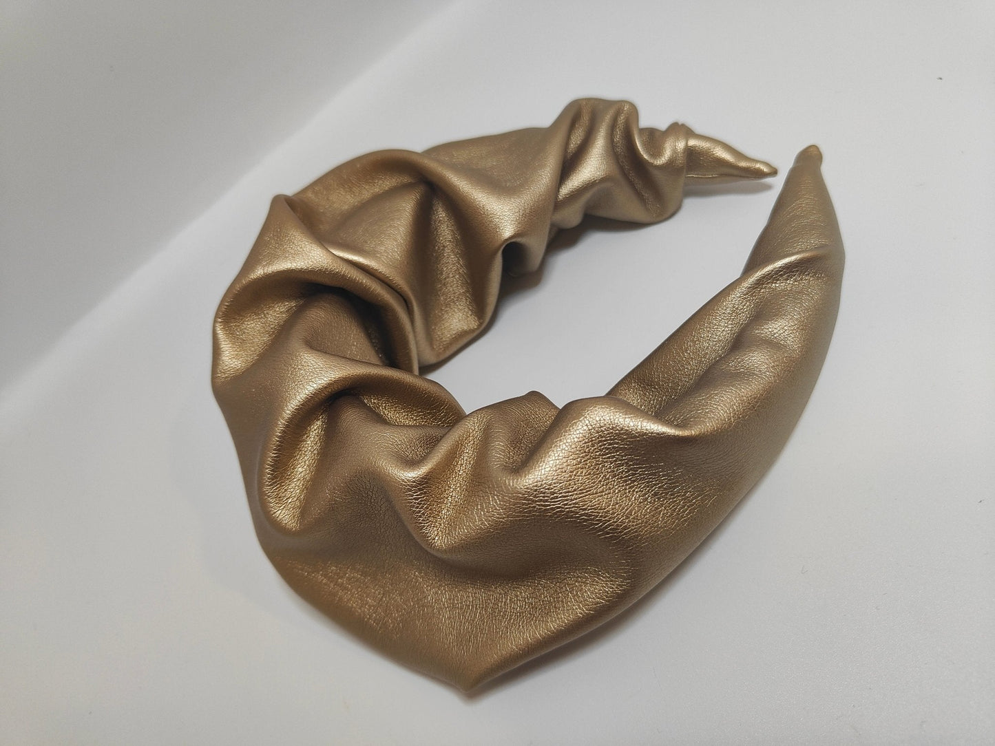 Statement Ruffle Headband - Faux Leather Gold-KYNA MAREE-#STASH